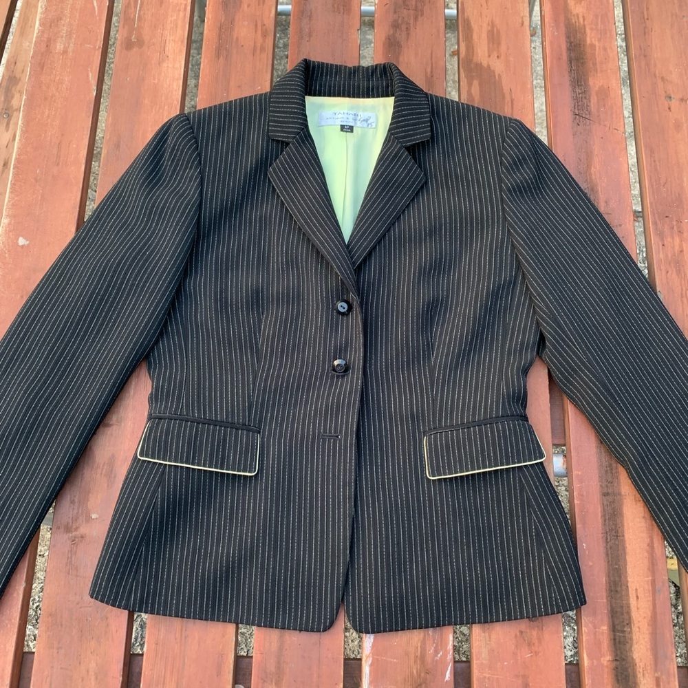 Vintage Tahari ASL Blazer with Pinstripes and lime green details
